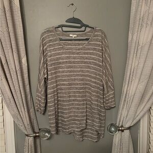 Joie Gray and White Striped Long Sleeve Top